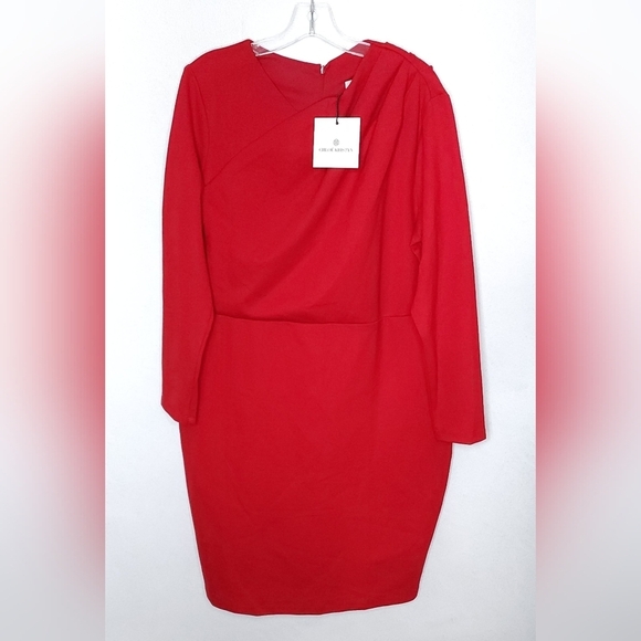 NWT $348 Chloe Kristyn Ponte Knit Bianca Red Dress Stretchy Women Size 2X - Picture 2 of 9